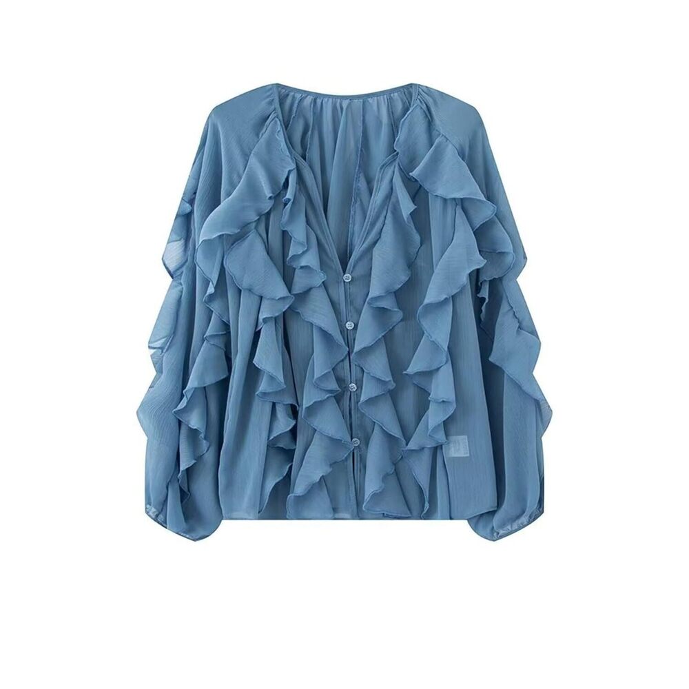 Ruffled Multi-Layered Summer Blouse for Women Trendy Semi See Through
